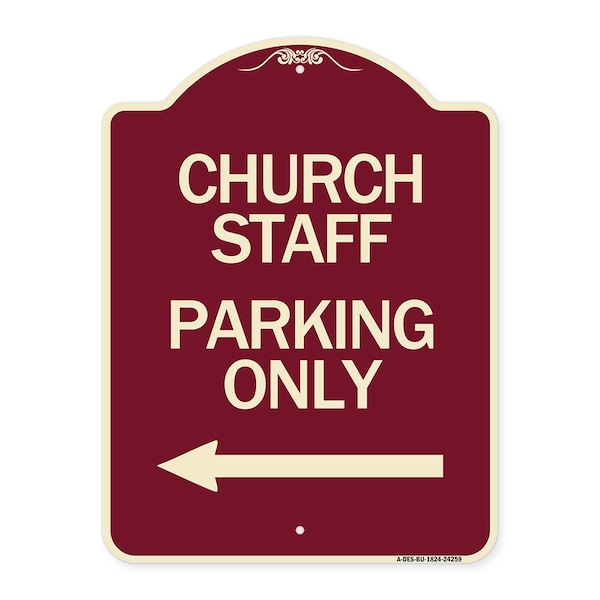 Signmission Church Staff Parking W/ Left Arrow Heavy-Gauge Aluminum Architectural Sign, 24" x 18", BU-1824-24259 A-DES-BU-1824-24259 - main